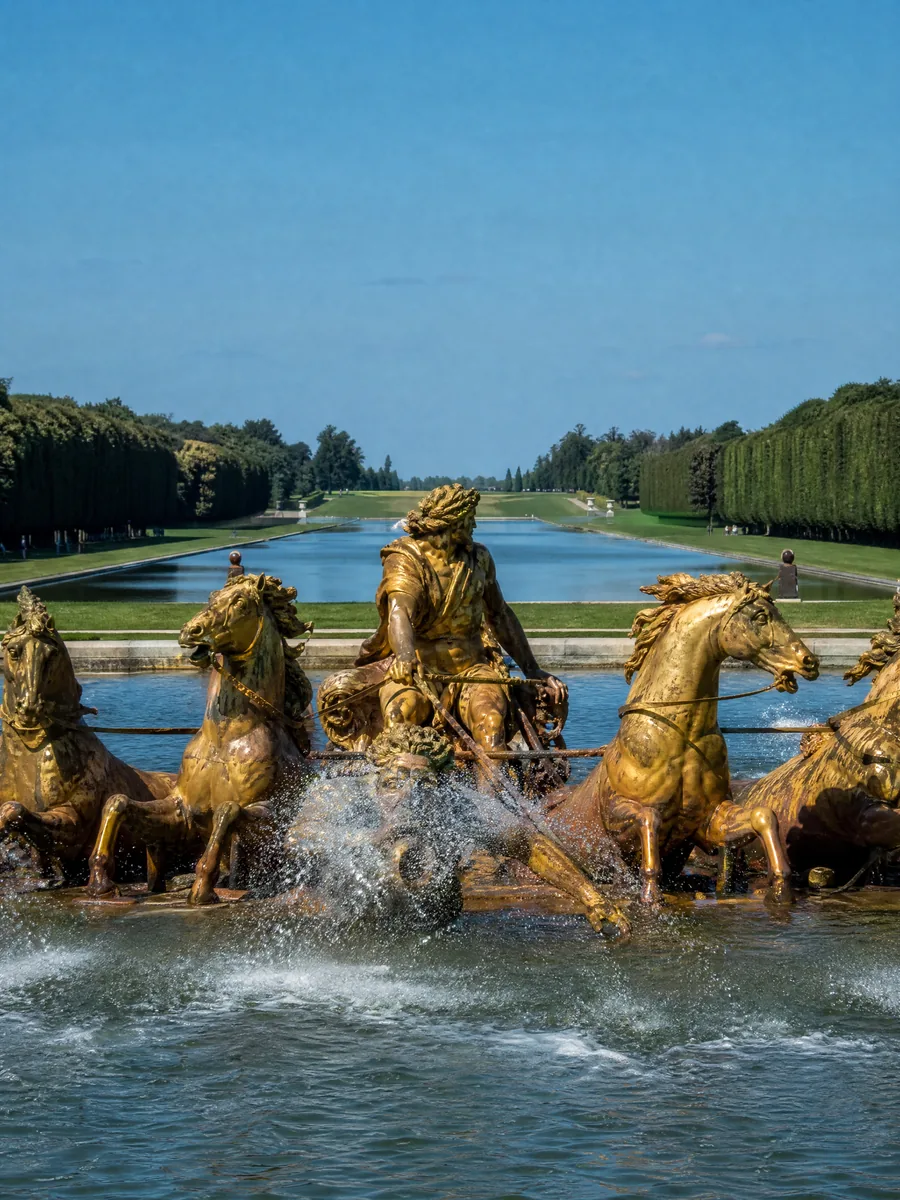 Der Apollobrunnen mit seinem vergoldeten Wagen und der Grand Canal, der sich dahinter erstreckt