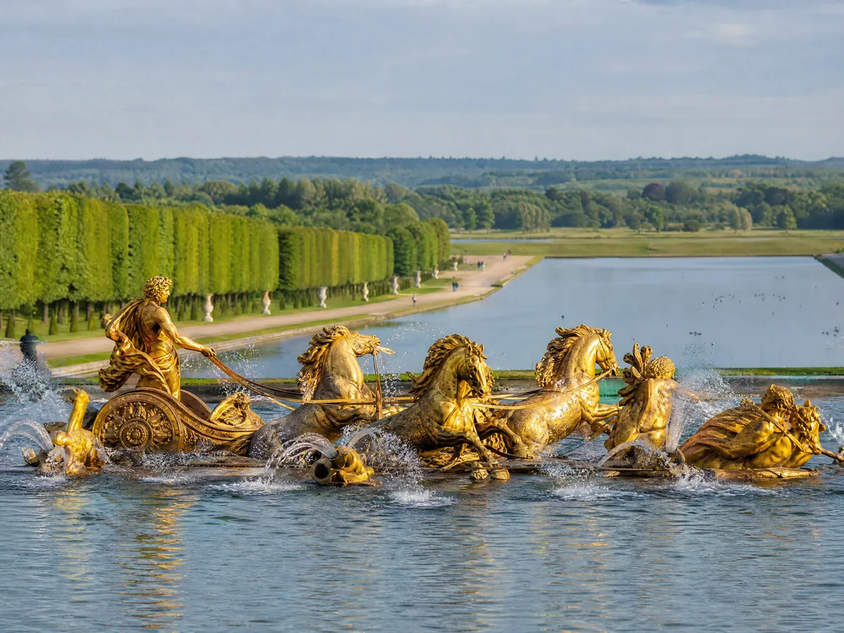 The Apollo Fountain with the sun god's chariot and horses rising from the basin