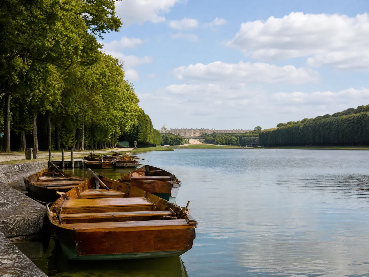 Rowing boats moored on the Grand Canal under a pale sky